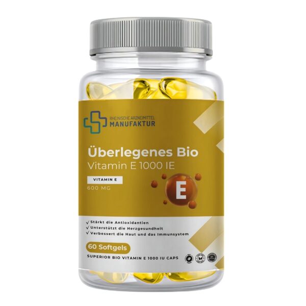 Überlegenes Bio-Vitamin E 1000 IE Softgel – 600 mg – 60 Softgels